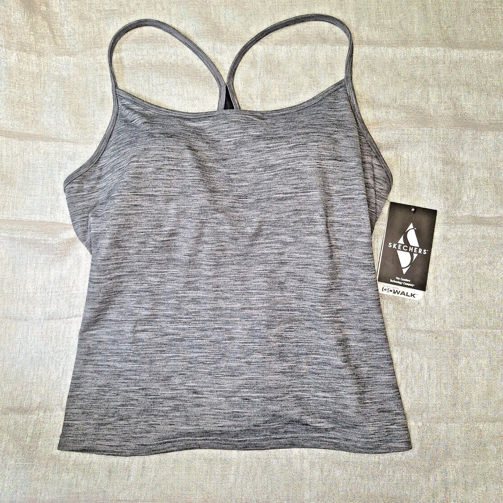 Skechers GoWalk Racerback Built in Bra Cami Womens XL Black Gray‎ Tank Top